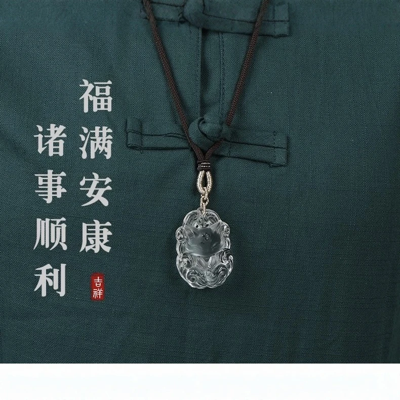 新款水晶九尾狐吊坠天然白水晶狐狸项链白狐水晶项链女士毛衣链