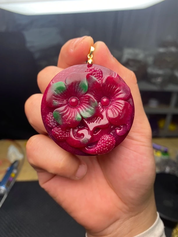 红绿宝花开富贵精美吊坠送扣头链子-495