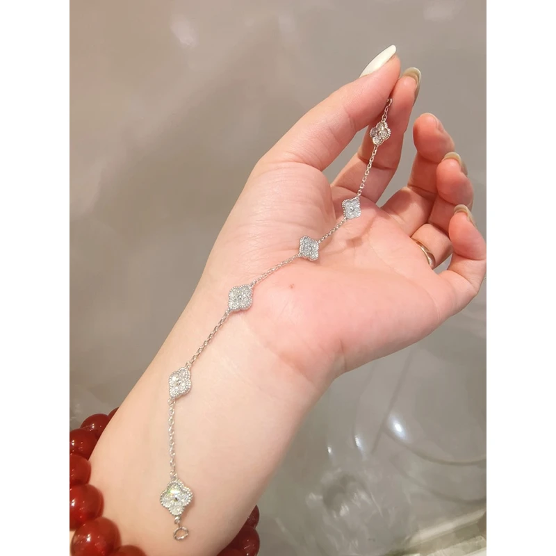 通体18K金六花满钻70分天然南非钻石手链 K白手链轻奢满钻金手链