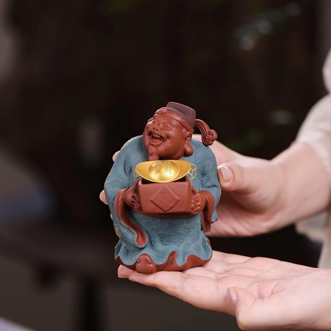 日进斗金财神爷招财茶宠摆件茶台茶艺纯手工紫砂精品可养功夫茶