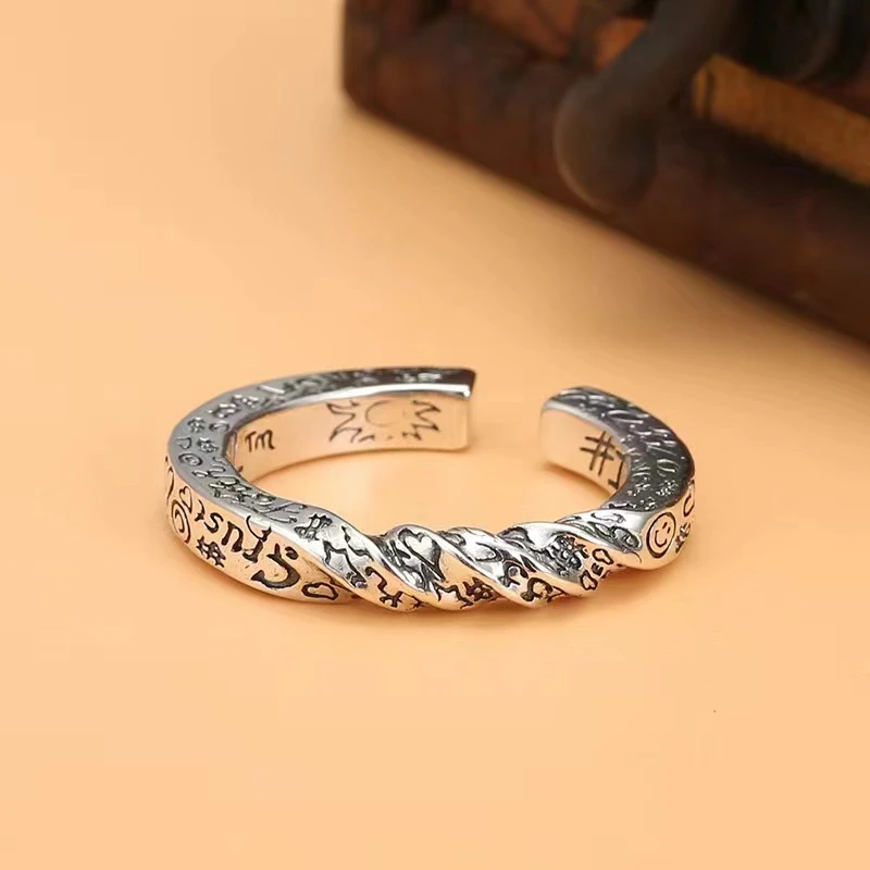 合金戒指 复古情侣款戒指个性开口时尚笑脸涂鸦潮人指环