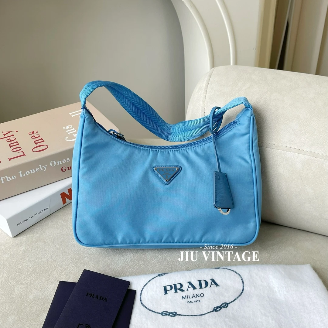 99新 Prada/普拉达 蓝色尼龙hobo防尘袋JM2-7898