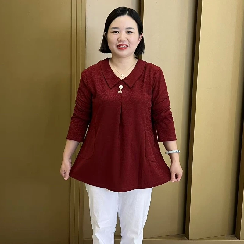 秋冬新款娃娃领加大加肥宽松显瘦提花大码上衣