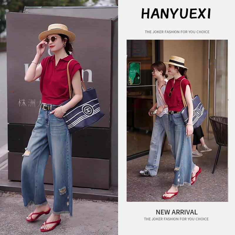 夏季一整套女装2025年新款韩版显瘦气质时尚短袖上衣牛仔裤两件套