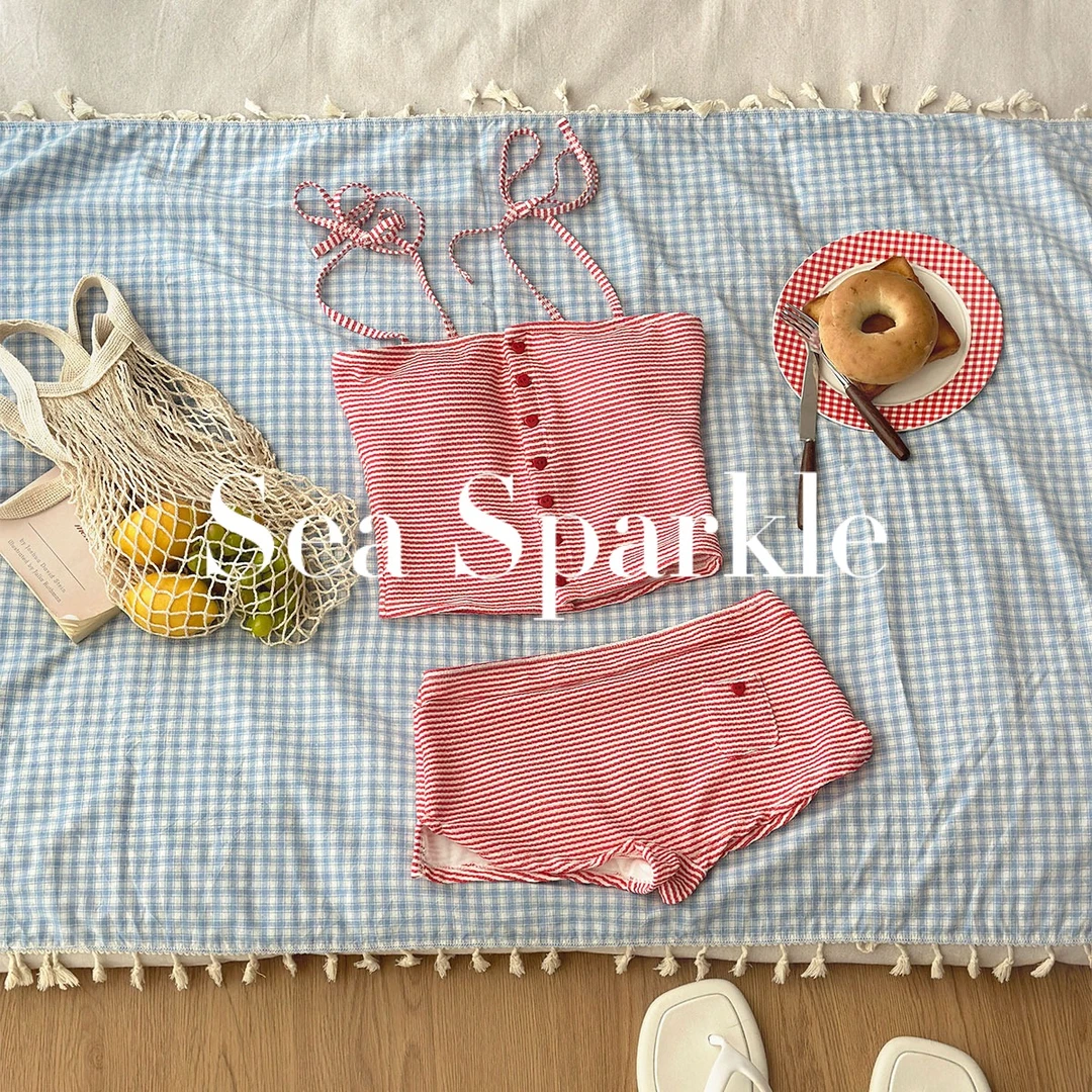 Sea Sparkle宋慧乔同款收腰显瘦条纹露脐度假泳衣2025新款小众