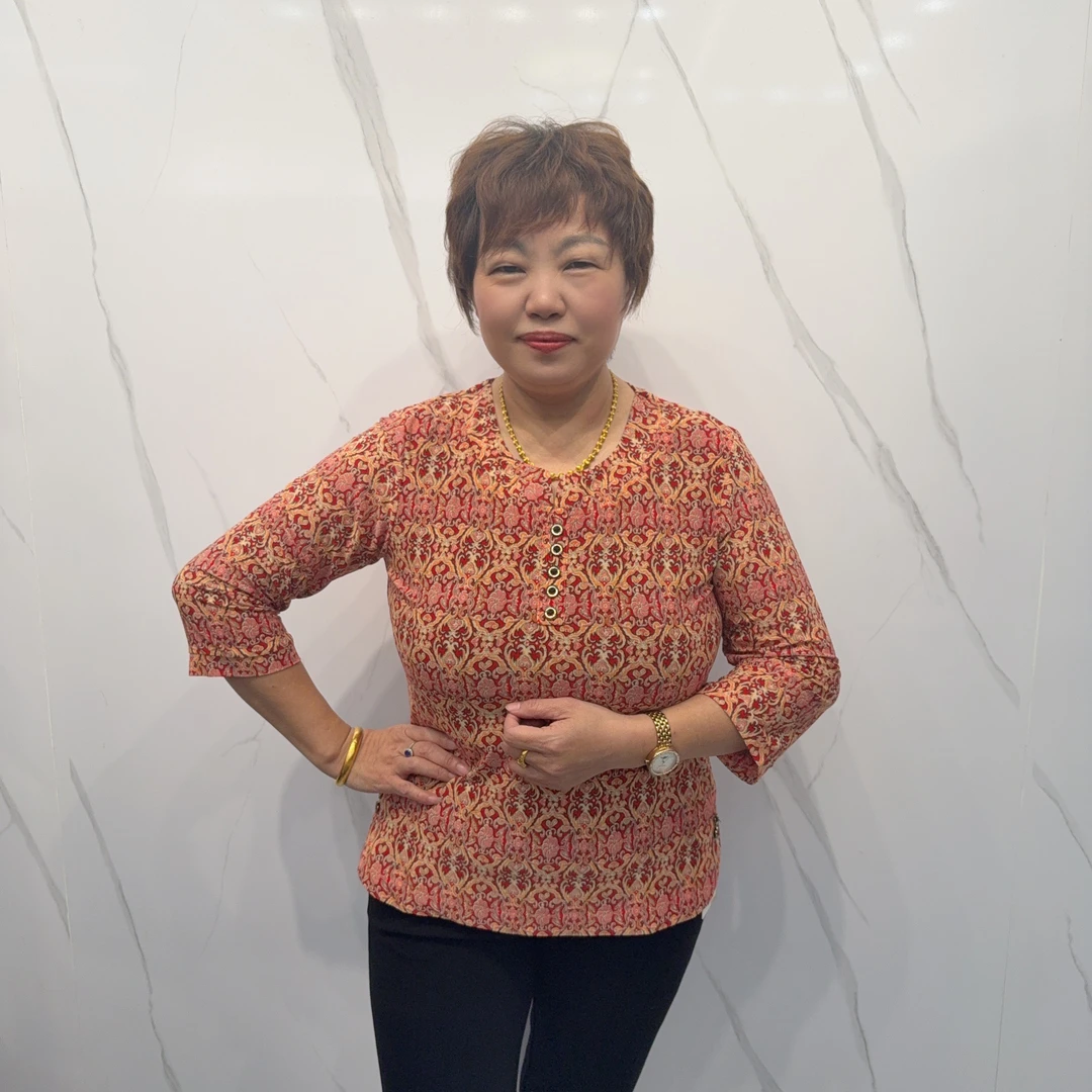 6628春夏显瘦弹力民族风七分袖圆领妈妈装上衣