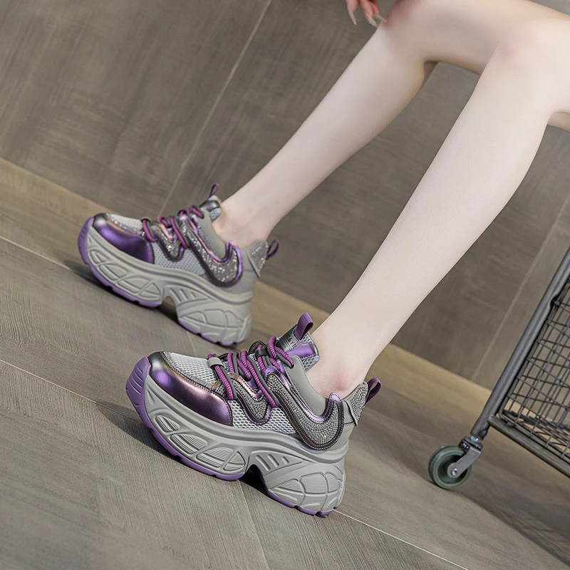 老爹鞋女2025春季新款网红同款厚底内增高休闲百搭时尚风系带女鞋