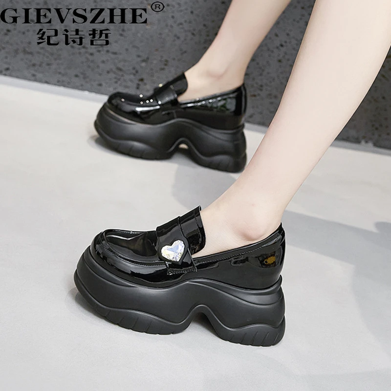 纪诗哲厚底增高乐福鞋女秋冬新款小个子一脚蹬时尚松糕百搭小皮鞋