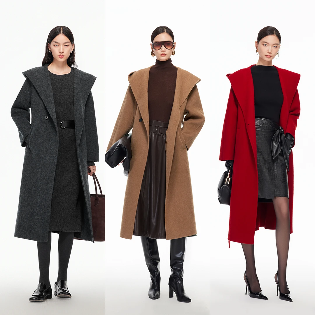 Vero Moda毛呢大衣25冬季新款含绵羊毛兔毛可拆腰带外套32544S008