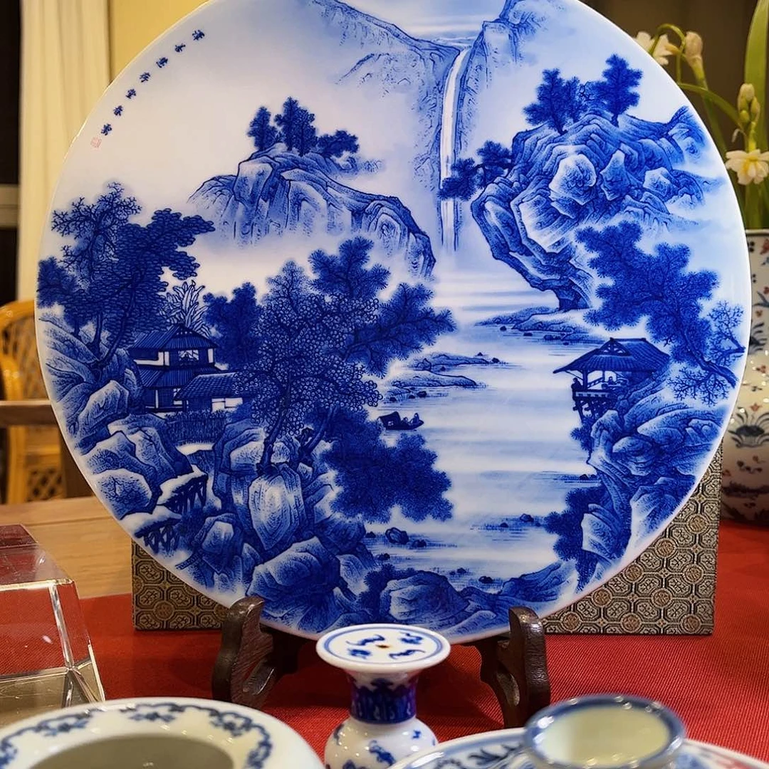 墨**间泽善堂青花山水瓷板