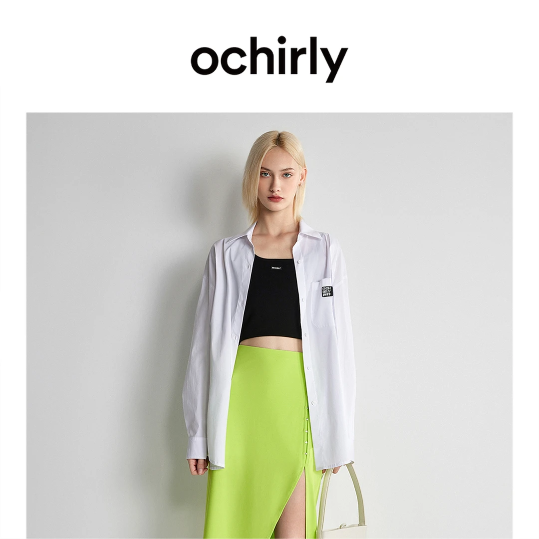 OCHIRLY欧时力 学院风衬衫女春装宽松中长通勤