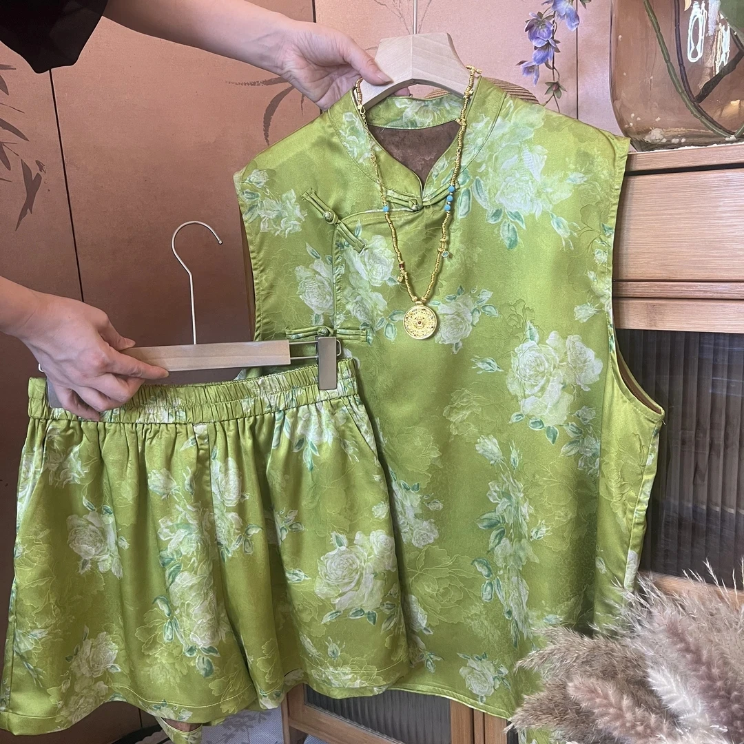 【绿意】新中式盘扣上衣短裤两件套2026夏季新款禅意气质款女装套装