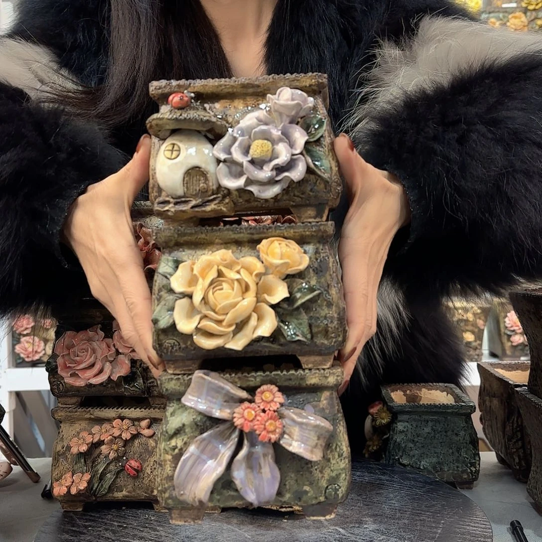 红陶若****?青默花器麦饭石花盆