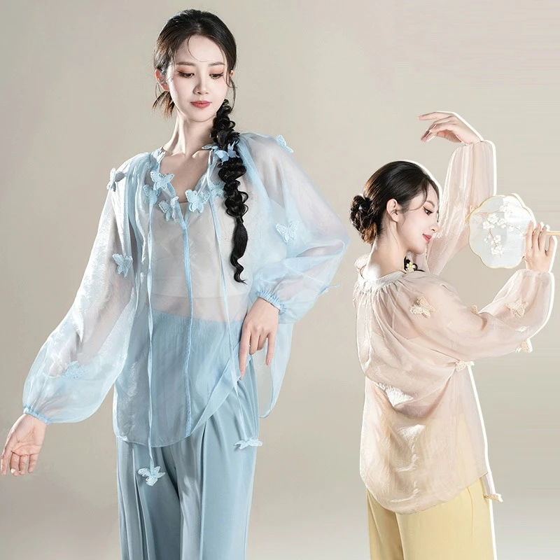 舞蹈服身韵仙气蝴蝶纱衣中国舞现代舞练功服上衣罩衫学生轻薄