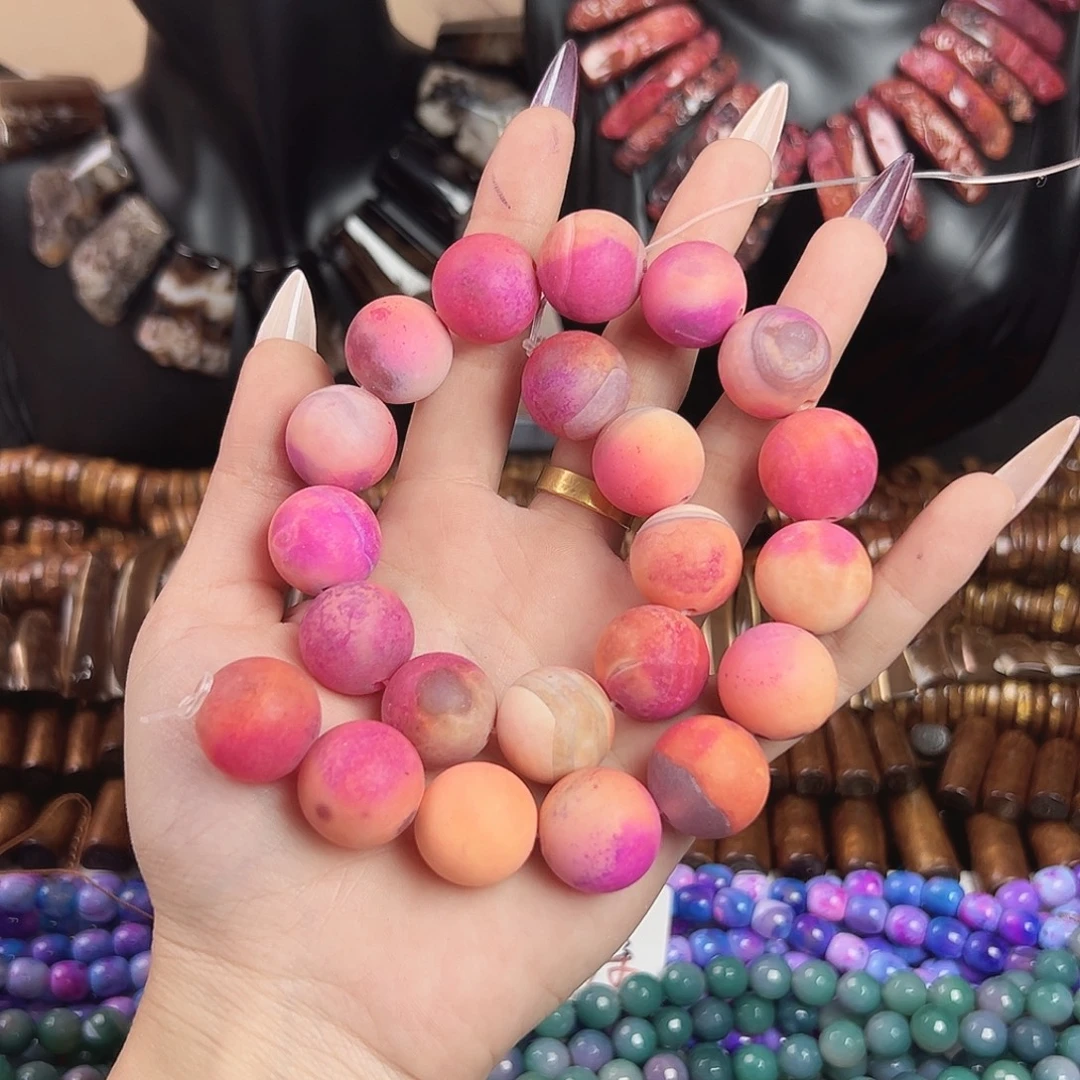 玛瑙/玉髓合金珠宝半成品a265 18m 磨砂粉色天空玛瑙 拍二发一