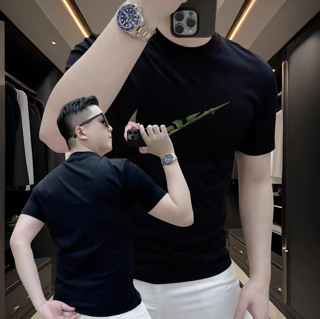 2025年夏季新款潮牌休闲t恤美式印花男士圆领时尚短袖修身体恤衫