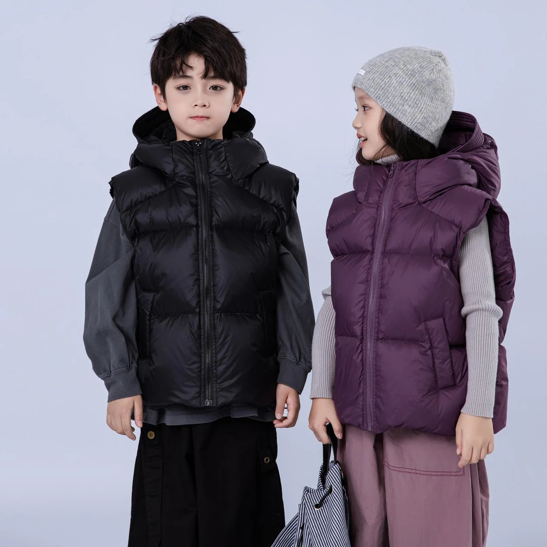 女童连帽马甲儿童羽绒服马甲2025年新款男女童中大童外穿坎肩连帽