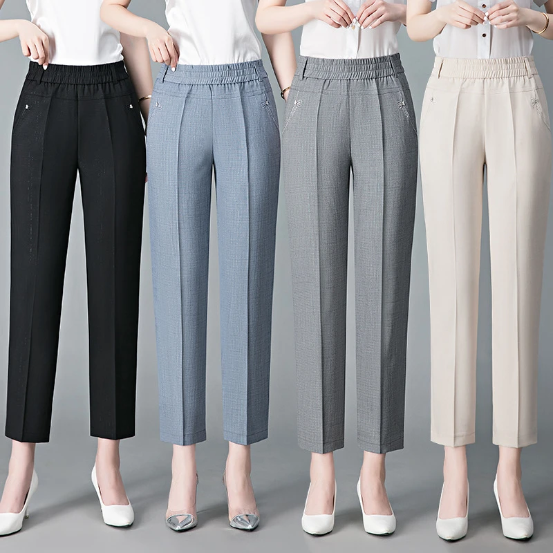 高腰九分直筒裤2022夏季薄款新款中老年女裤宽松显瘦休闲妈妈裤子