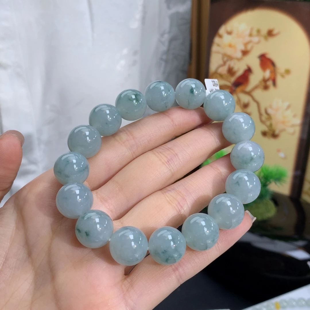 未镶嵌手串翡翠卡12.9冰润蓝底飘花