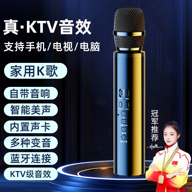 唱歌话筒音响一体麦克风无线K歌家庭KTV内置声卡麦蓝牙通用