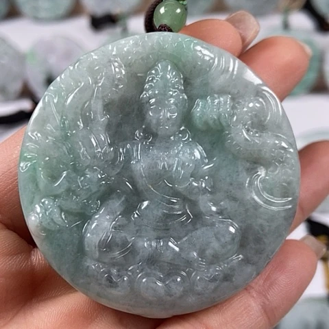 翡翠颈饰未镶嵌山水玉龙观音两面工福利