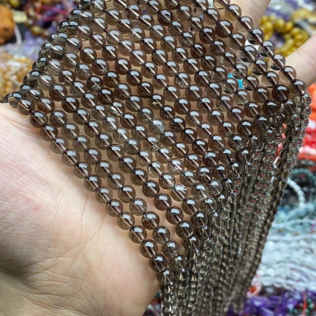 玛瑙/玉髓未镶嵌珠宝半成品一条天然6mm净透茶晶微微棉圆珠