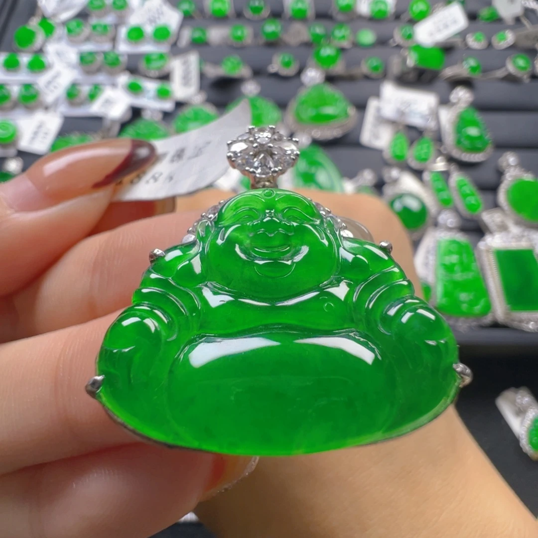 翡翠银S925镶嵌颈饰佛公