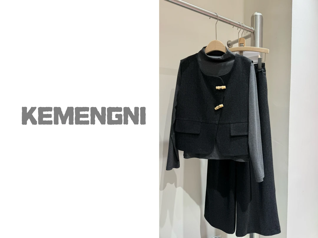 X179早春新品轻职套装阔腿裤马甲三件套