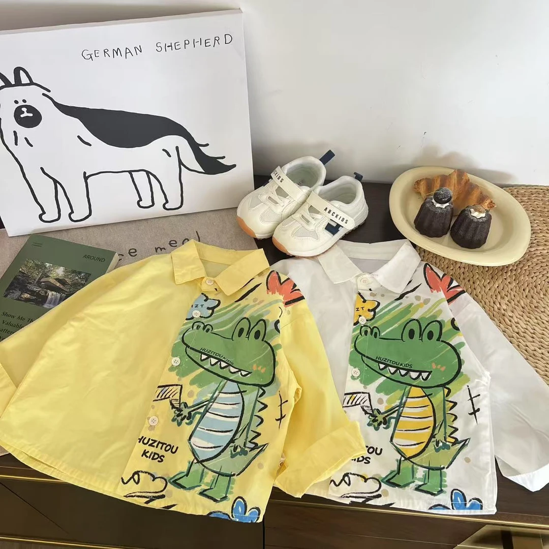 儿童春秋卡通印鳄鱼梭织衬衫H1910