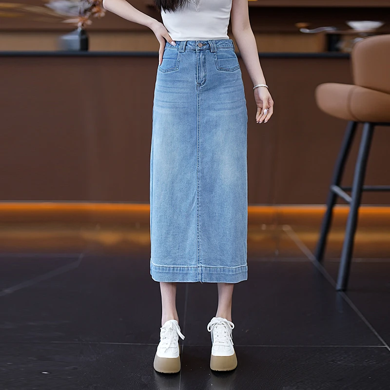 复古牛仔裙女2025夏季新款中长款半身裙高腰显瘦开叉休闲包臀裙