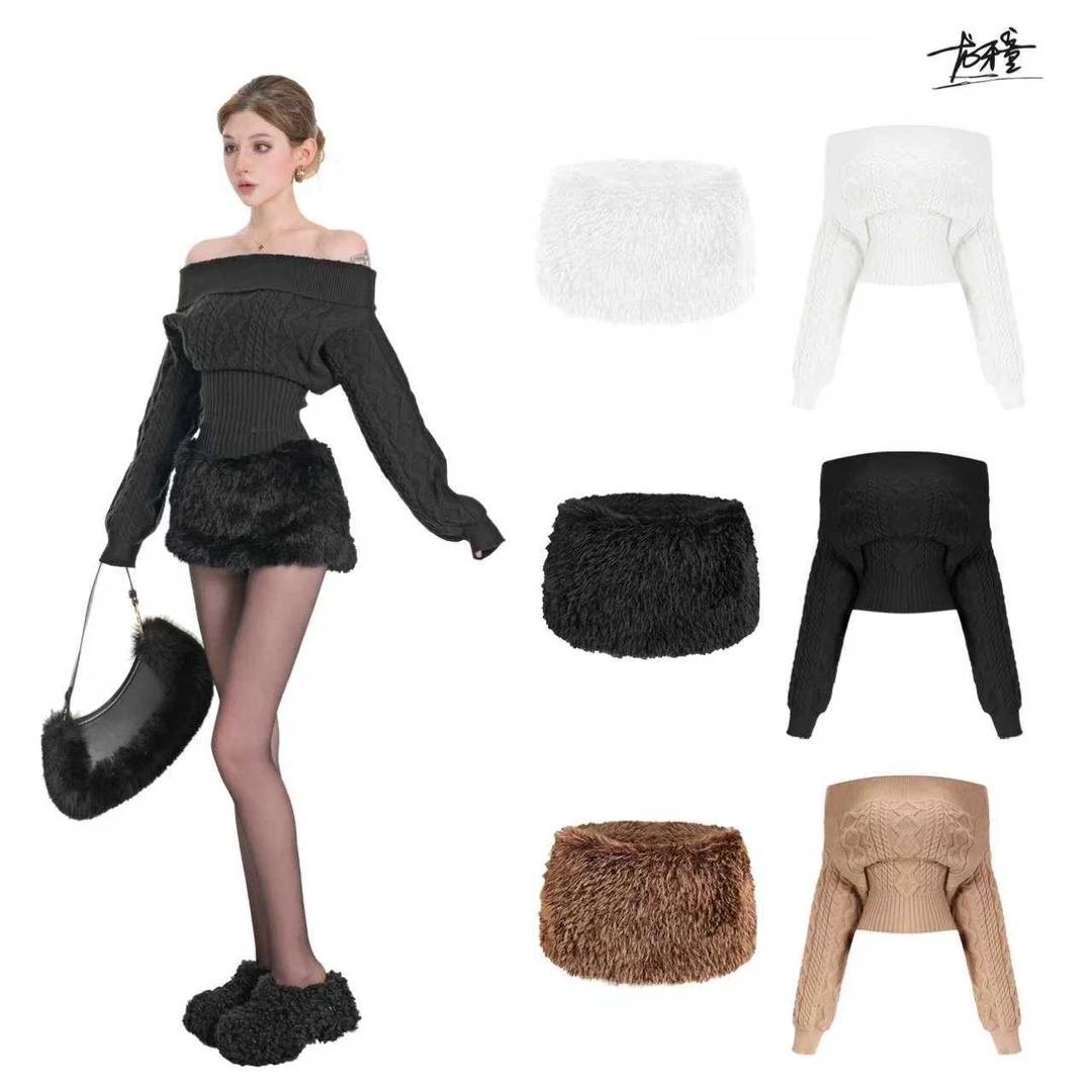 龙牙童推荐【加州信号】针织秋季短裙长袖套装韩版短款百搭秋冬加厚