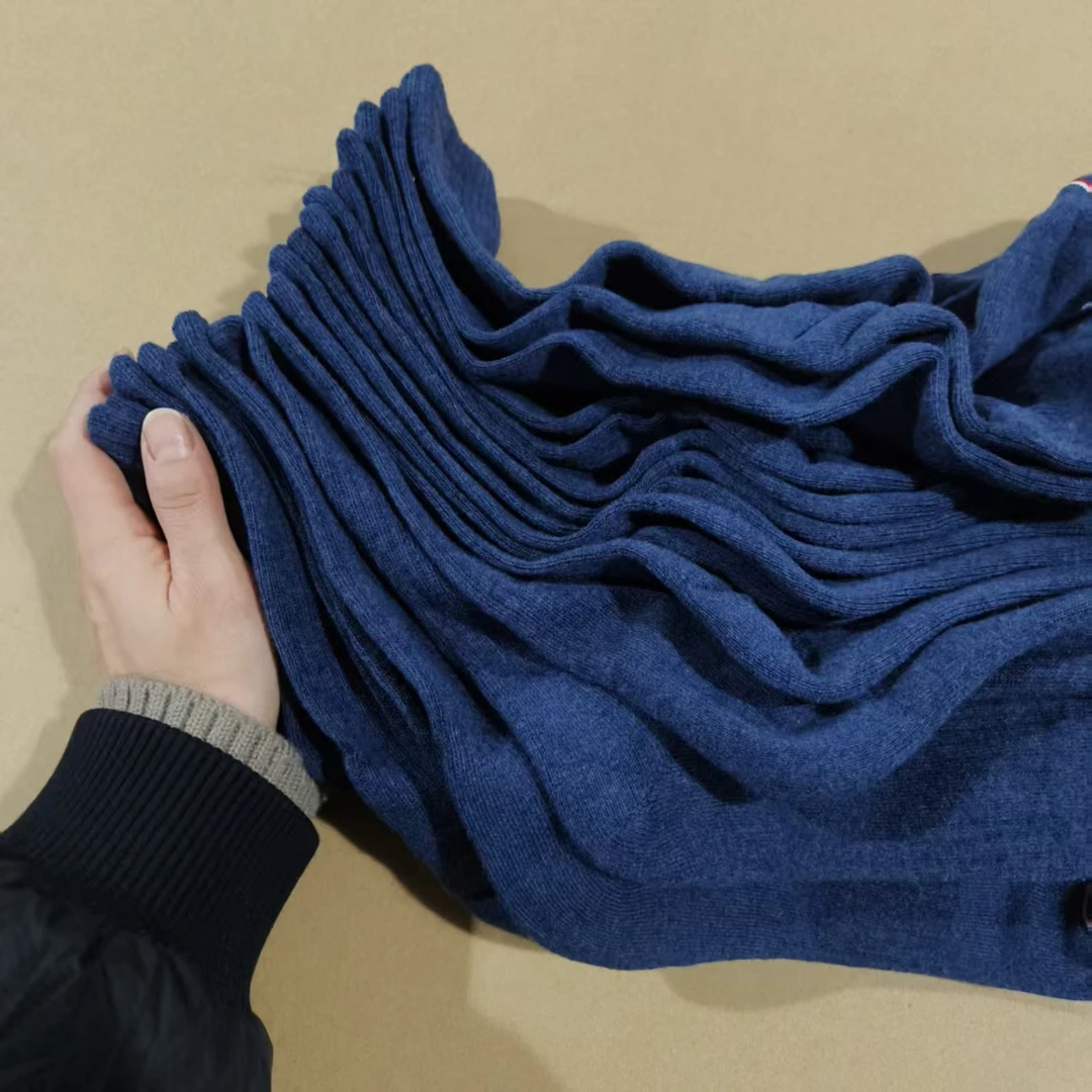 发10双 37-43码 深蓝色(脚尖条纹）（汤） 毛巾底运动长袜