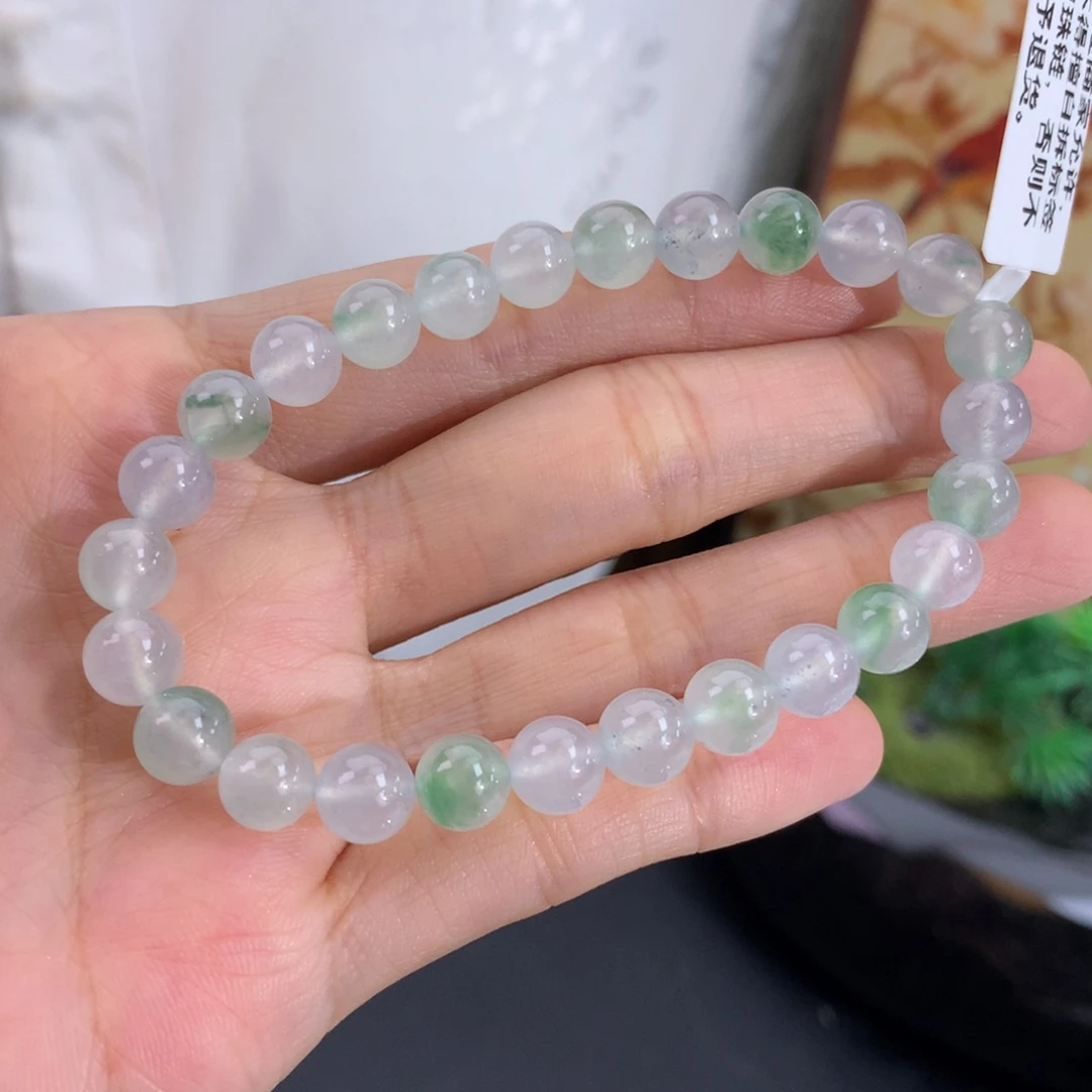 翡翠未镶嵌手串卡7冰种晴飘花手串