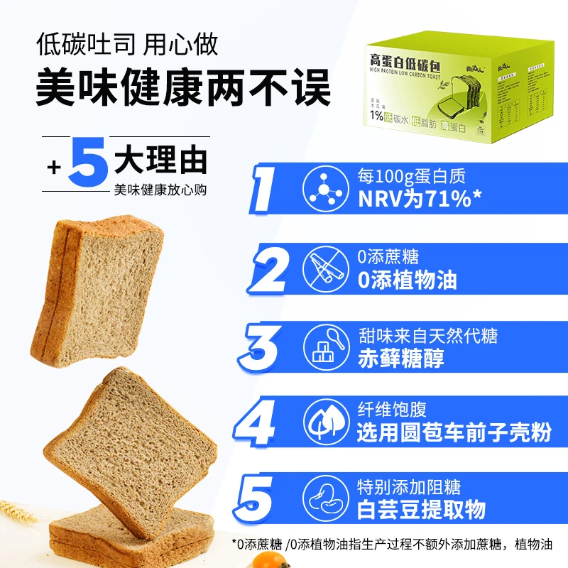 低碳水高蛋白面包轻态包吐司减低早餐脂无糖精生全麦主食酮零食品
