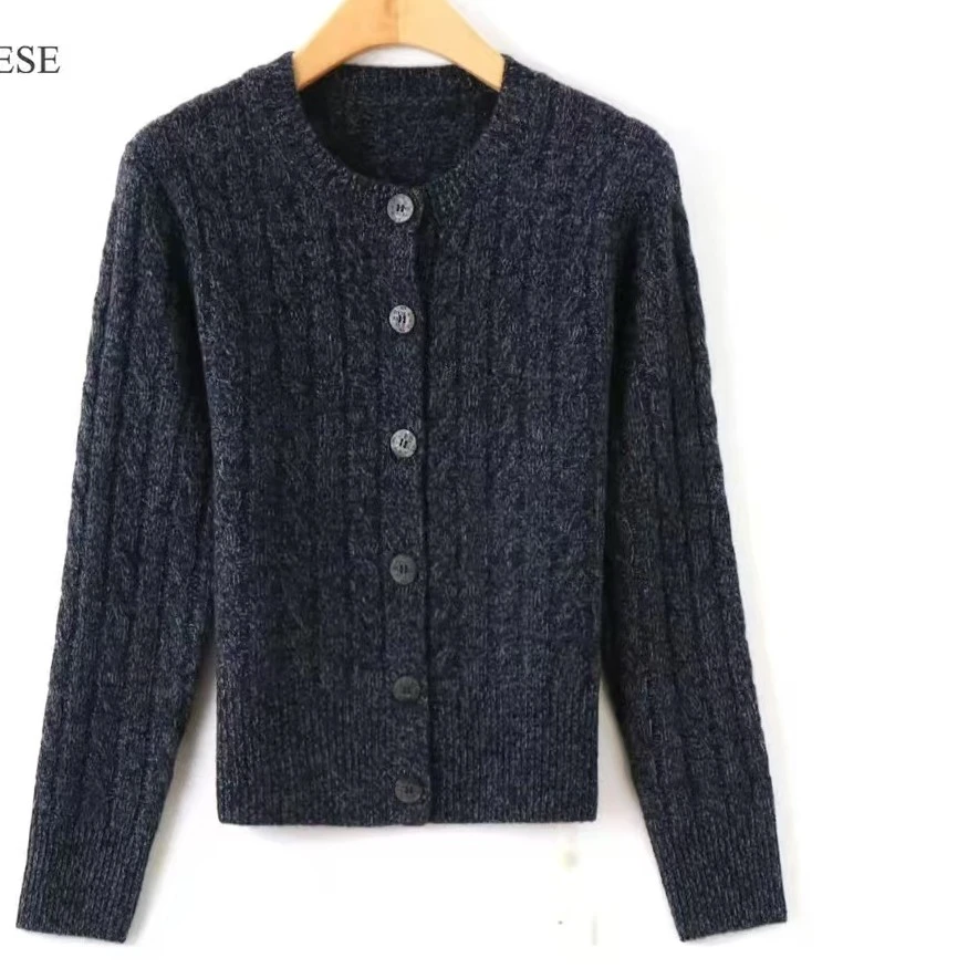 4气质复古时尚女毛衣长袖毛针织衫针织镂空牛仔针织开衫