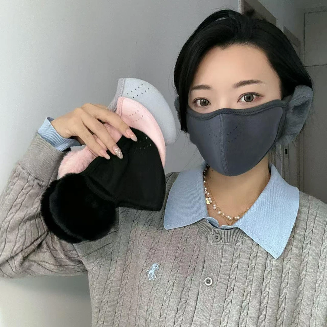 保暖耳罩口罩一体式立体女高颜值防风防尘透气面罩加厚护耳脸罩