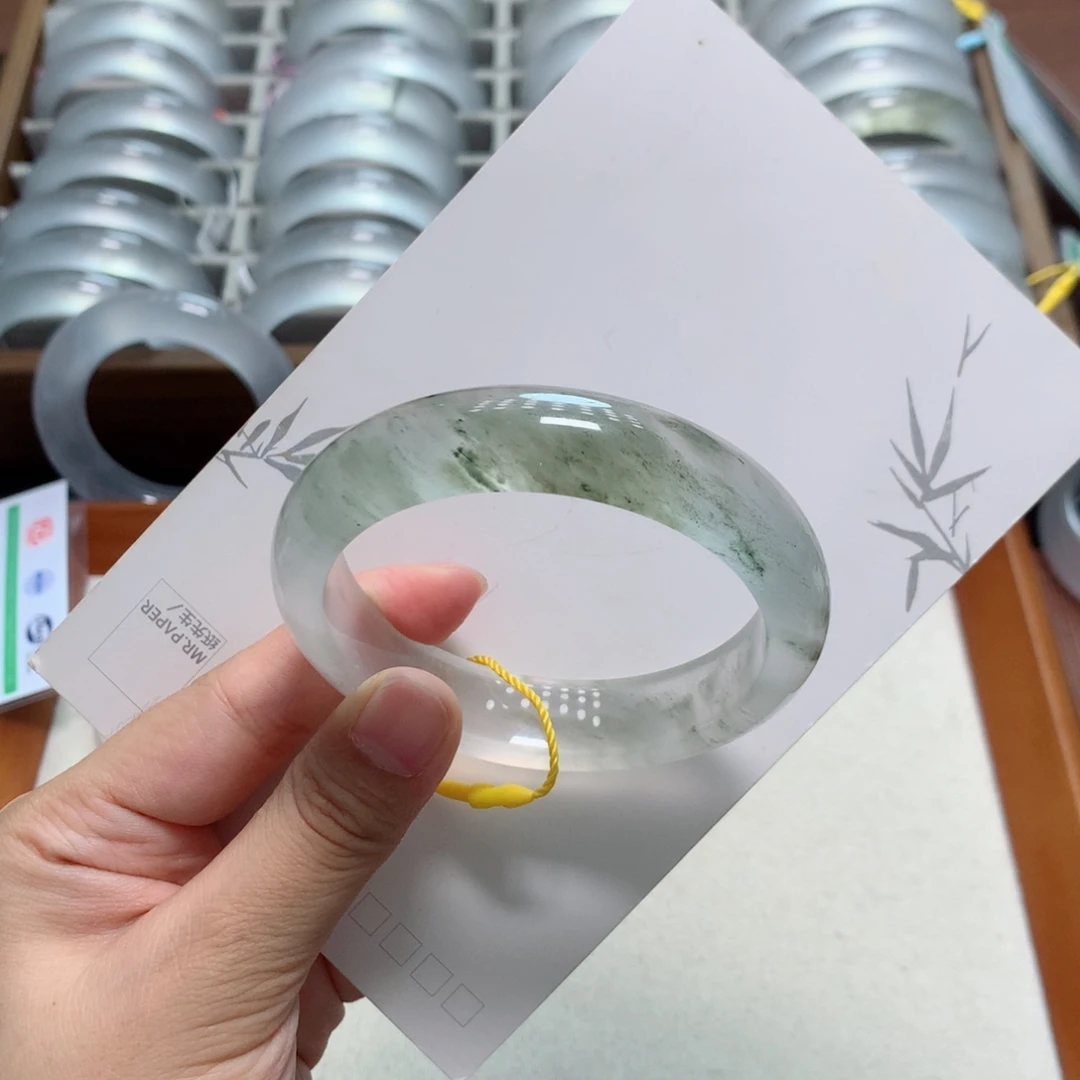 玫***宝石英质玉（金丝玉）未镶嵌手镯7A56.6青草翠