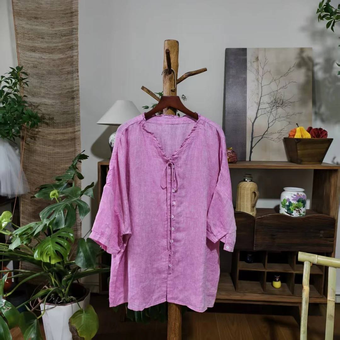 【大梅子推荐】设计款亚麻木耳领上衣X5151