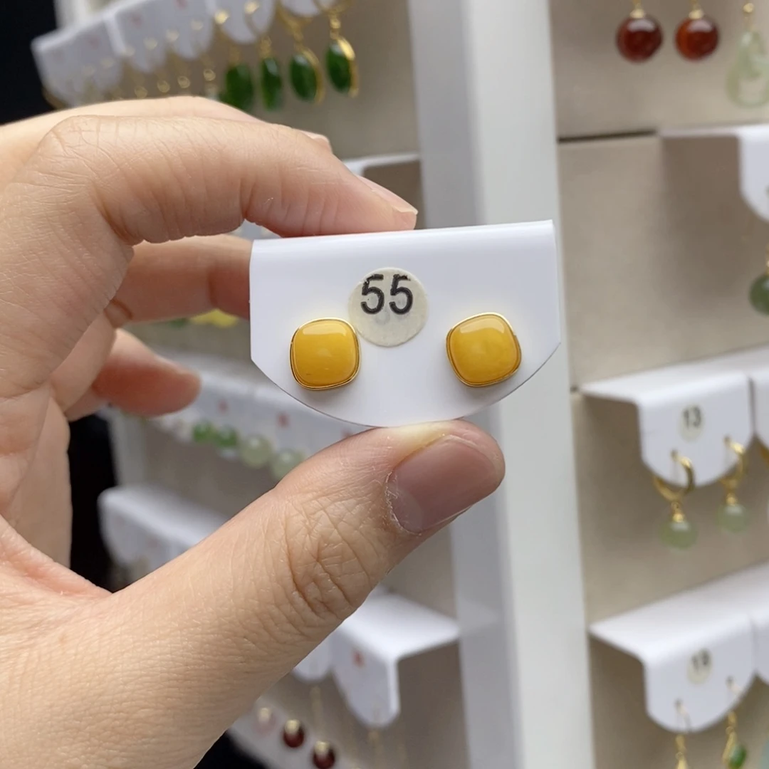 蜜蜡银S925镶嵌耳饰