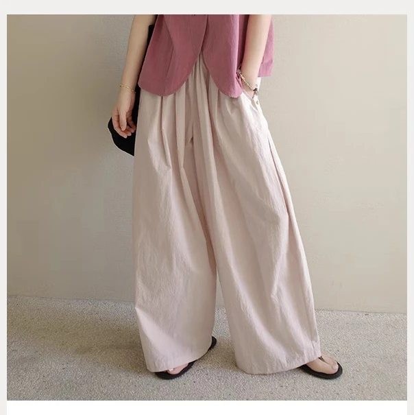 浅粉色花苞裤 轻盈舒适高支长绒棉汉麻宽松休闲文艺百搭长裤夏季