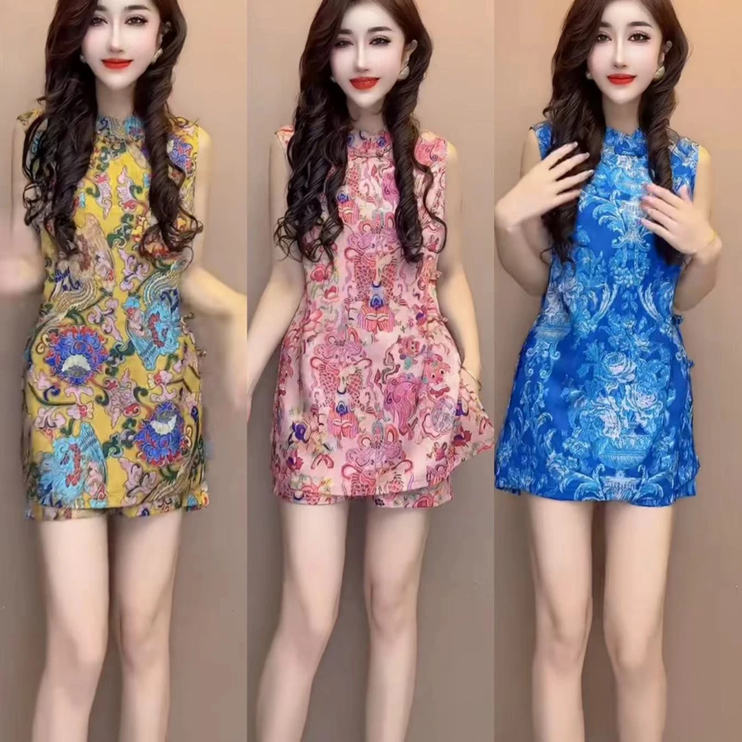 时尚夏季洋气复古碎花韩版国风套装