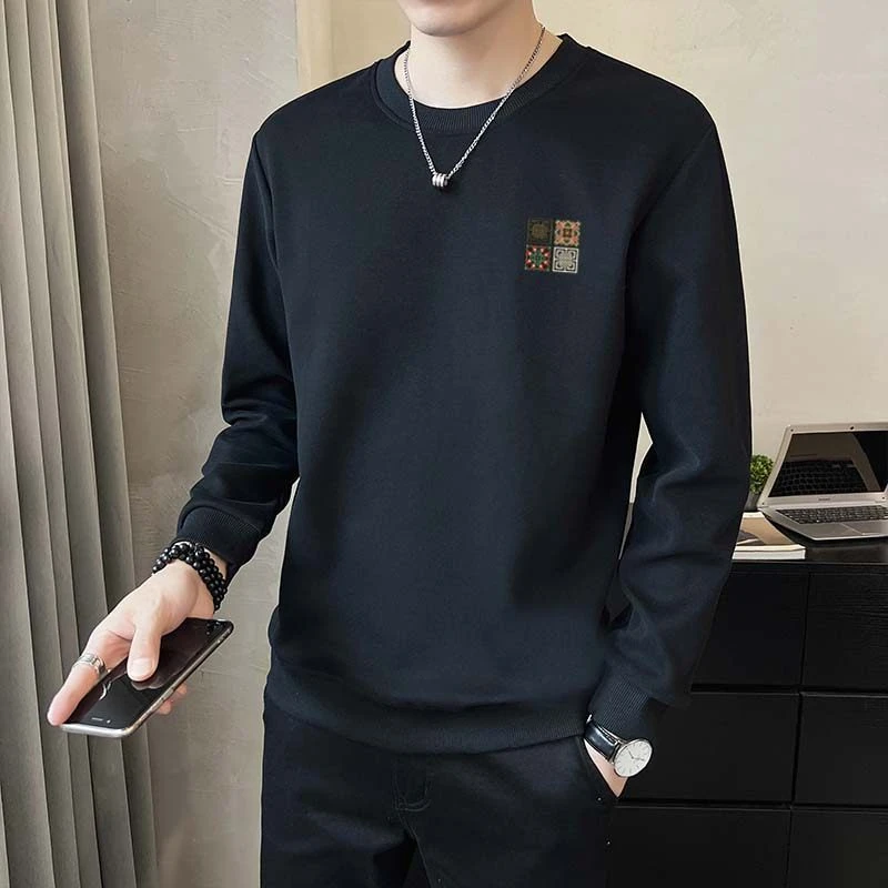 圆领印花宽松型秋季加绒坑条卫衣运动宽松卫衣秋冬卫衣上衣男士