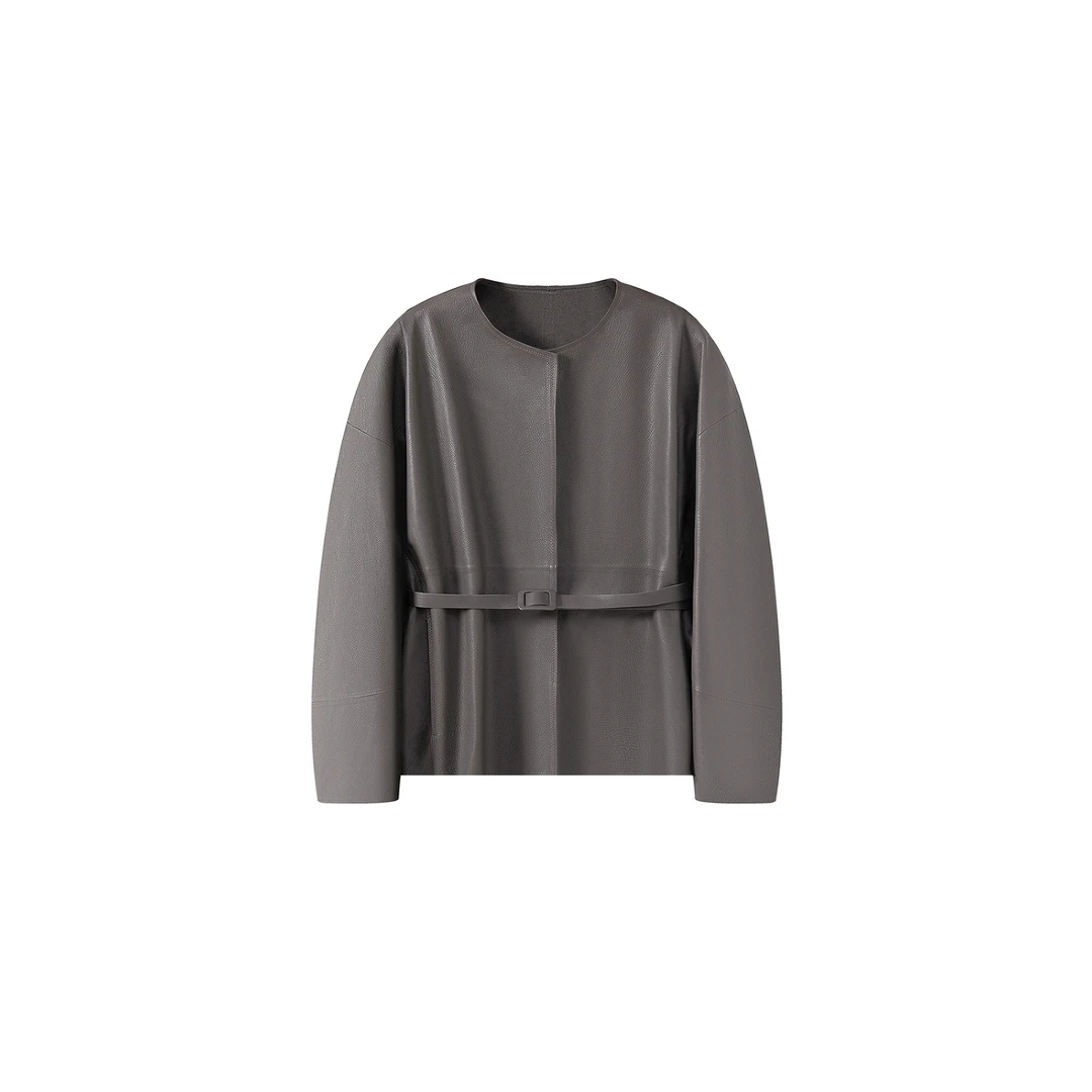 CoCoRoin女士甄选高奢进口羊皮真皮皮衣时尚简约减龄系带修身外套