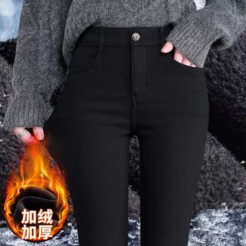 高端加厚加绒外穿保暖高腰高弹力显高显瘦百搭精品瘦腿裤超显瘦
