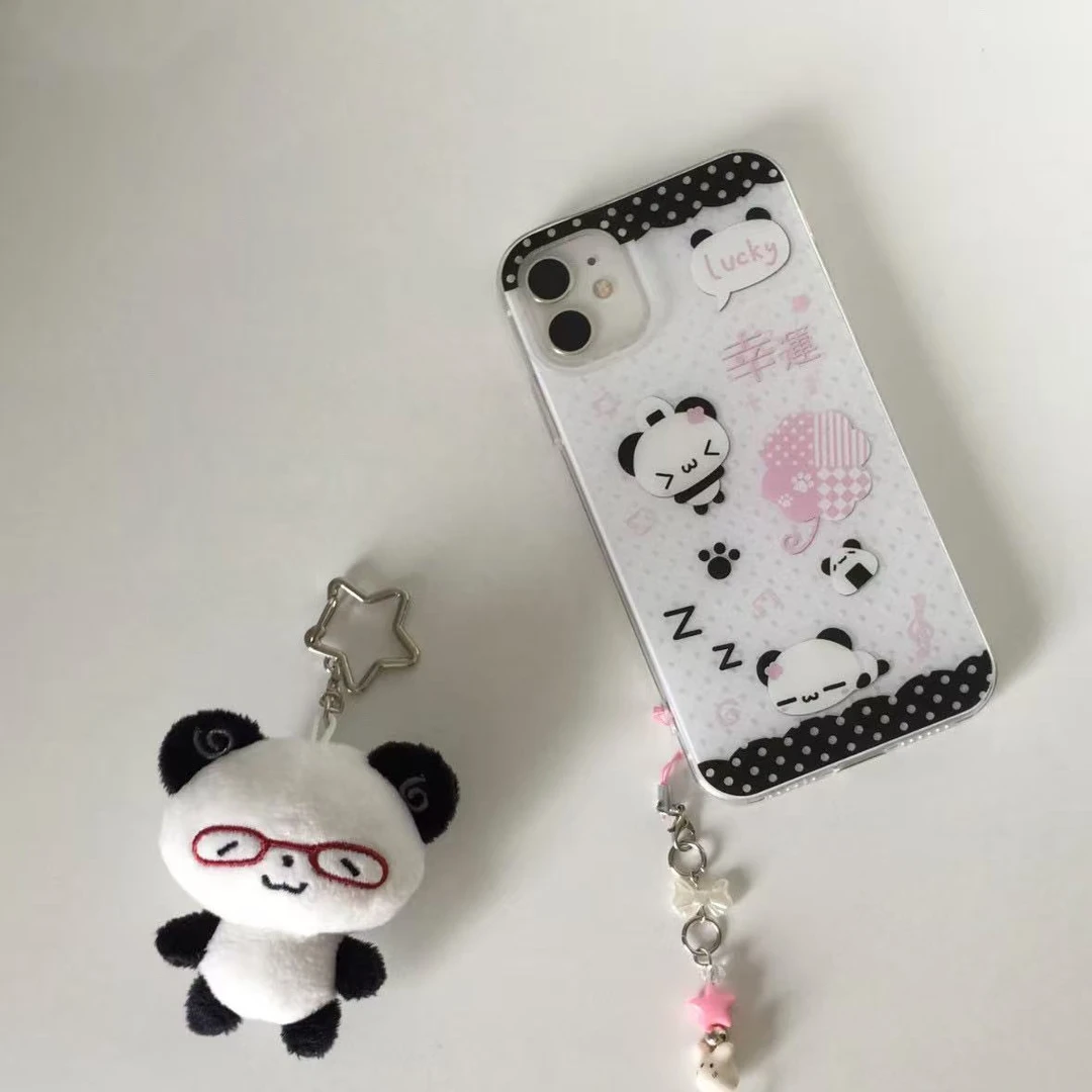 ins风小众幸运熊猫适用苹果16Promax大孔手机壳vivo华为oppo小米