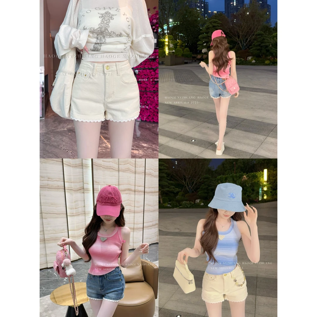 浩哥严选●蕾丝美学C5NZK2014A牛仔短裤预（不含腰链）ins时尚设计感