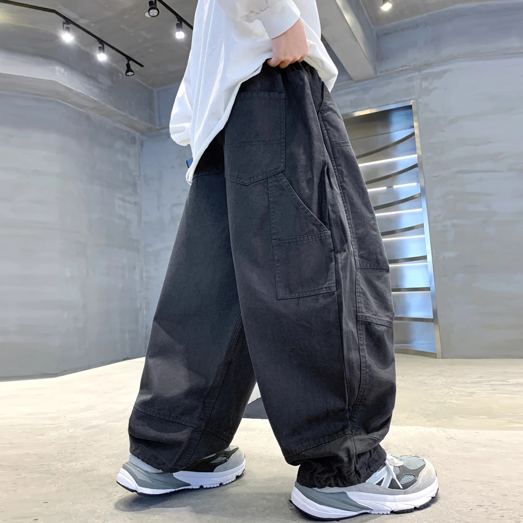 男童春秋款裤子2025新款儿童秋装阔腿裤中大童男孩弯刀裤宽松休闲