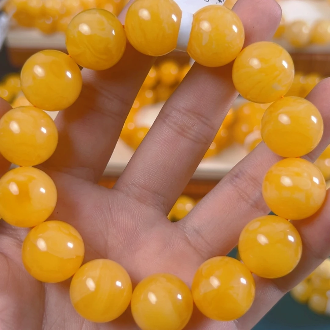 手链琥珀未镶嵌34.3g焦皮同料圆珠16mm hh