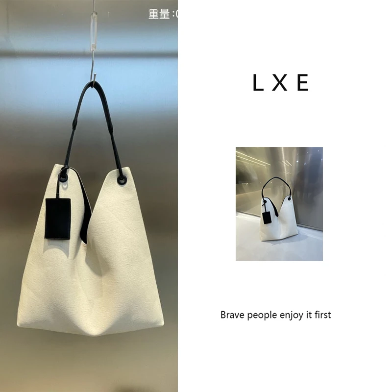 包包2025新品网红撞色复古帆布拼接大容量托特包单肩腋下子母包