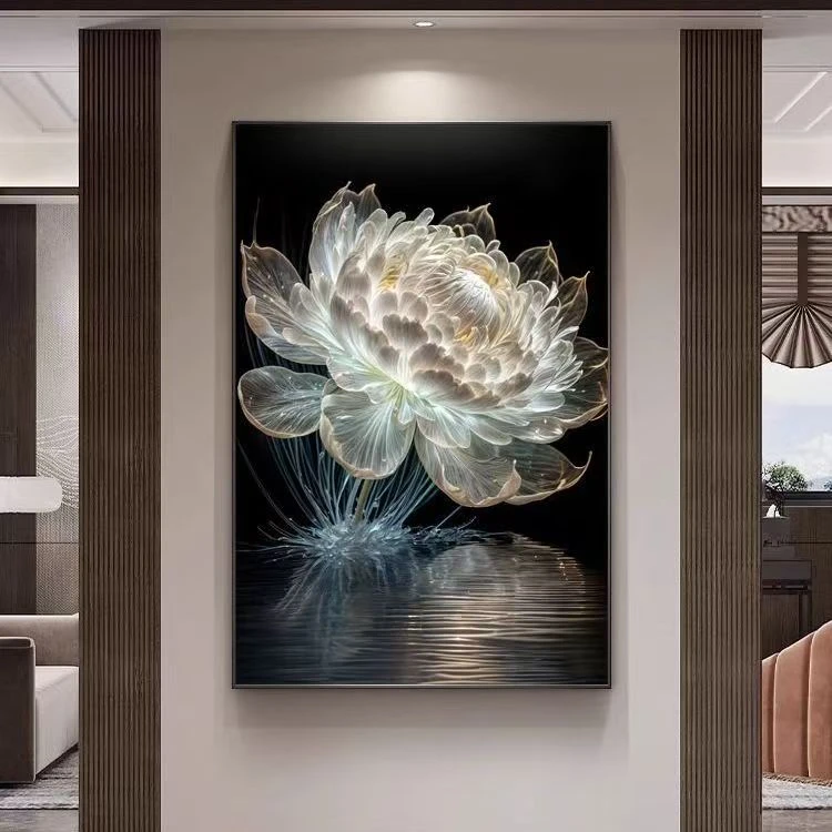 70*100空灵花卉灵魂画风虚幻透明家居装饰现代风挂画装饰菊